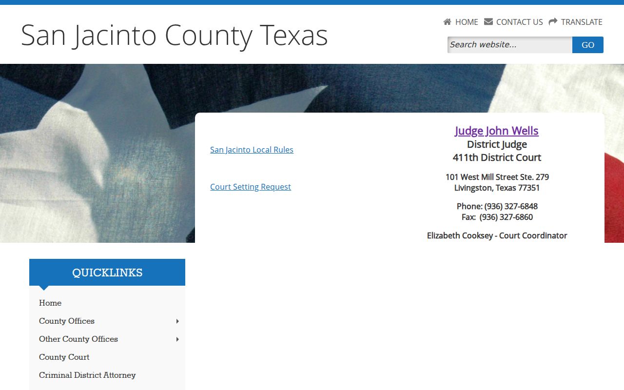 San Jacinto County 411th District Court contact and setting information