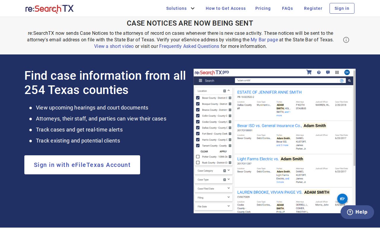San Jacinto County civil docket re SearchTX portal