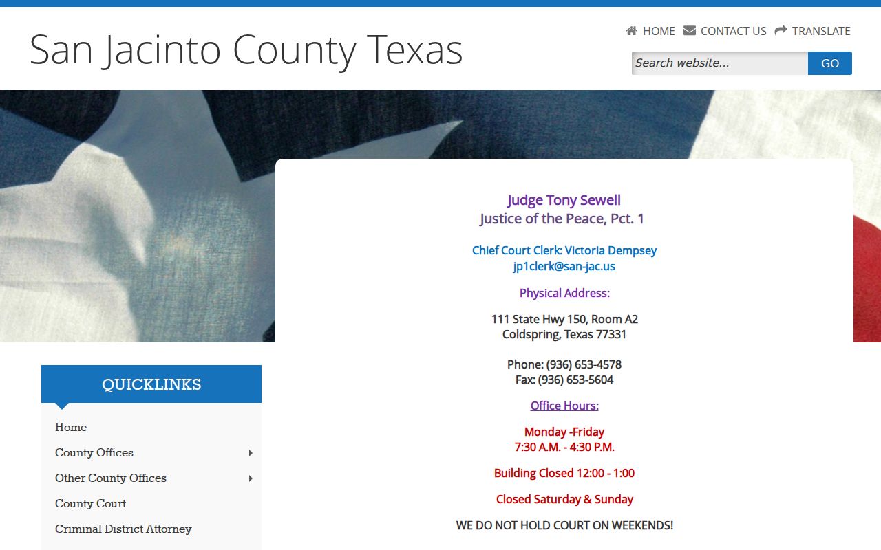 San Jacinto County JP1 traffic payment and form panel